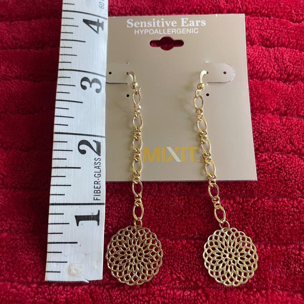 Mixit Gold Tone Filigree Mandala Drop Earrings Hypoallergenic Sensitive Ears NEW